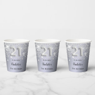 Gobelets En Papier 21e anniversaire argent nom de la parties scintill