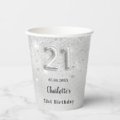 Gobelets En Papier 21e anniversaire argent nom parties scintillant gl (Recto)