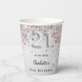 Gobelets En Papier 21e anniversaire argent rose nom de parties scinti (Verso)