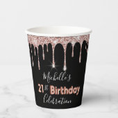 Gobelets En Papier 21e anniversaire Black & Rose Gold Parties scintil (Recto)