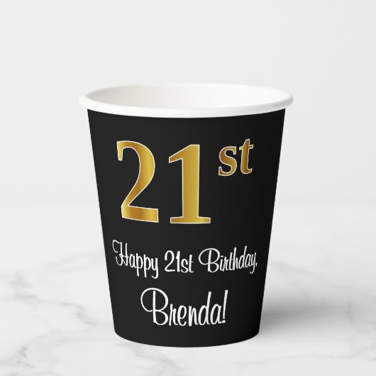 Gobelets En Papier 21e anniversaire - Elégant luxe Faux Gold Look # (Recto)