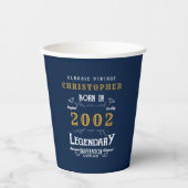 Gobelets En Papier 21e Anniversaire Né 2002 Ajouter Nom Légende Blue  (Recto)