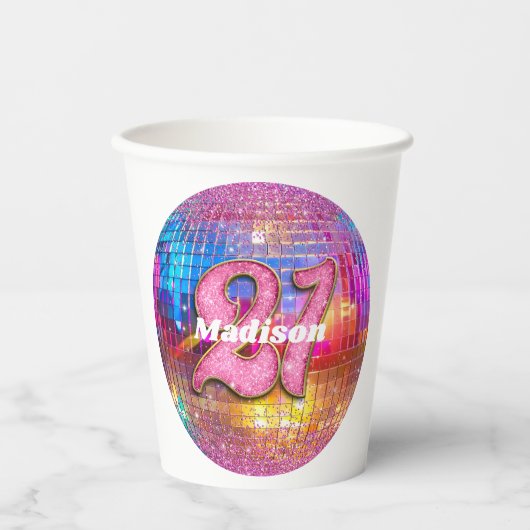 Gobelets En Papier 21e anniversaire Parties scintillant rose Super le (Recto)