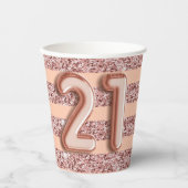 Gobelets En Papier 21e Anniversaire Rose Gold Parties scintillant Str (Recto)