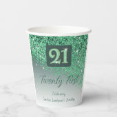 Gobelets En Papier 21st Birthday Party Gleaming Green Glitter (Verso)