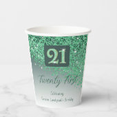 Gobelets En Papier 21st Birthday Party Gleaming Green Glitter (Recto)