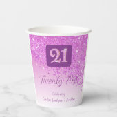 Gobelets En Papier 21st Birthday Party Gleaming Pink Glitter (Verso)