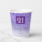 Gobelets En Papier 21st Birthday Party Gleaming Purple Glitter (Recto)