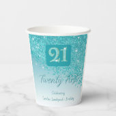 Gobelets En Papier 21st Birthday Party Gleaming Teal Blue Glitter (Verso)