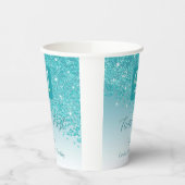 Gobelets En Papier 21st Birthday Party Gleaming Teal Blue Glitter (Gauche)