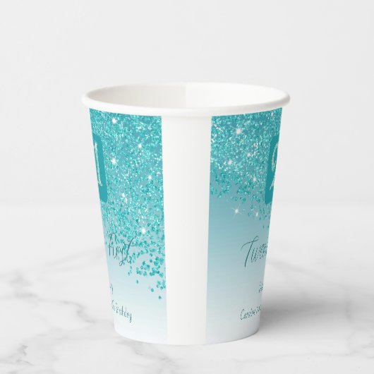 Gobelets En Papier 21st Birthday Party Gleaming Teal Blue Glitter (Gauche)