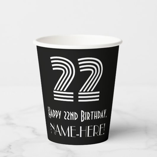 Gobelets En Papier 22e anniversaire — Art Déco Inspiré Look "22" + No (Recto)