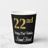 Gobelets En Papier 22e anniversaire - Elégant luxe Faux Gold Look # (Recto)