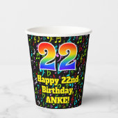Gobelets En Papier 22e anniversaire : Fun Music Notes Motif, Rainbow  (Recto)