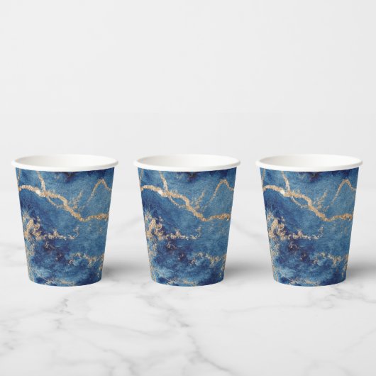 Gobelets en papier (236 ml) - Motif bleu et or (Multi)