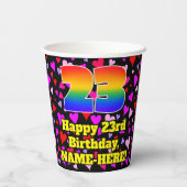 Gobelets En Papier 23e anniversaire : Amour Hearts Motif, Arc-en-ciel (Verso)