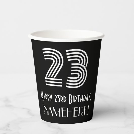 Gobelets En Papier 23e anniversaire — Art Déco Inspiré Look "23" + No (Recto)