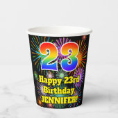 Gobelets En Papier 23ème anniversaire : Fun Motif Fireworks + Rainbow (Verso)