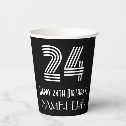Gobelets En Papier 24e anniversaire — Art Déco Inspiré Look "24" + No (Verso)