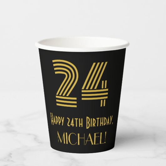 Gobelets En Papier 24e anniversaire : Art Déco Inspiré Look "24" & No (Recto)