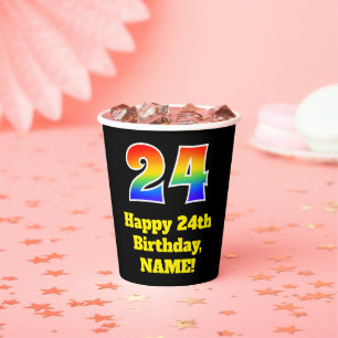 Gobelets En Papier 24e anniversaire : coloré, amusant, excitant, arc-
