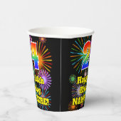 Gobelets En Papier 24ème anniversaire : Fun Fireworks Motif + Rainbow (Droite)