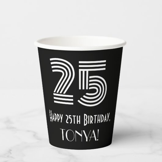 Gobelets En Papier 25e anniversaire — Art Déco Inspiré Look "25" + No (Recto)