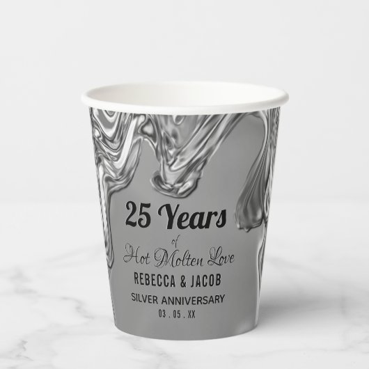 Gobelets En Papier 25e anniversaire du Mariage d'argent (Verso)