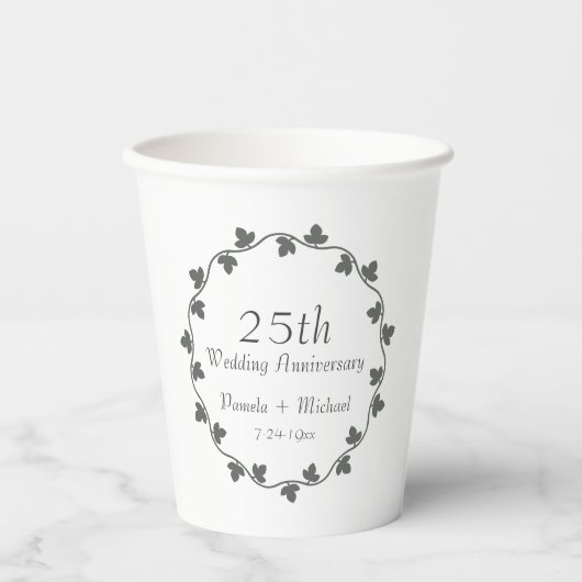 Gobelets En Papier 25e anniversaire du Mariage d'argent Ivy Wreath (Recto)
