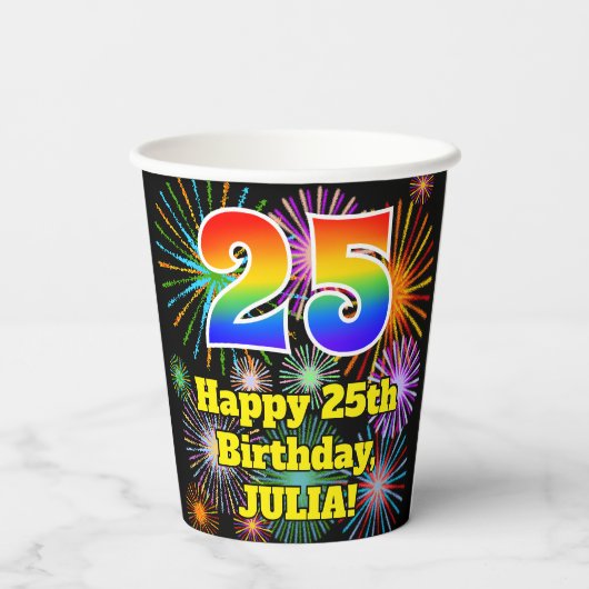Gobelets En Papier 25e anniversaire : Fun Motif Fireworks + Rainbow 2 (Verso)