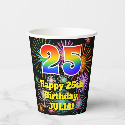 Gobelets En Papier 25e anniversaire : Fun Motif Fireworks + Rainbow 2 (Recto)
