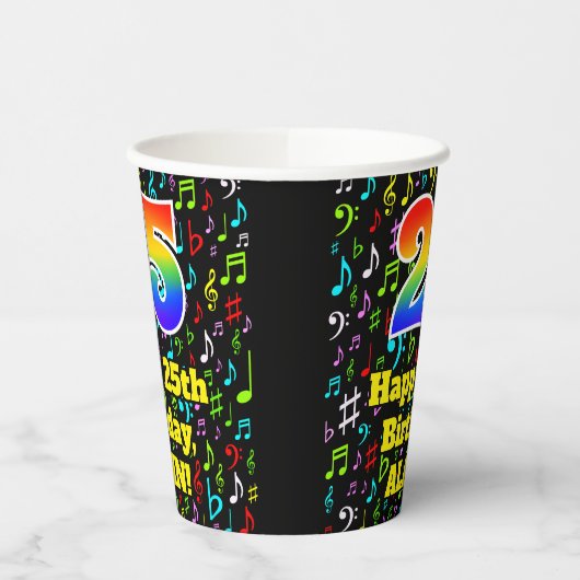 Gobelets En Papier 25e anniversaire : Fun Music Notes Motif, Rainbow (Gauche)