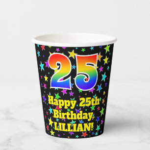 Gobelets En Papier 25e anniversaire : Fun Stars Motif et Rainbow 25