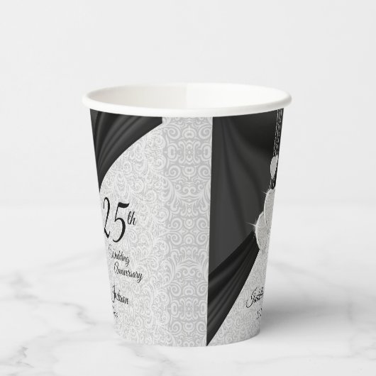 Gobelets En Papier 25e anniversaire - Mariage, anniversaire ou servic (Gauche)