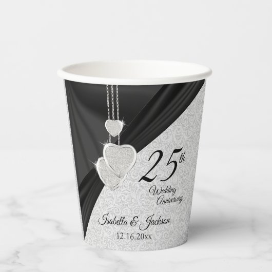 Gobelets En Papier 25e anniversaire - Mariage, anniversaire ou servic (Recto)