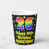 Gobelets En Papier 26e anniversaire : Fun Stars Motif et Rainbow 26 (Verso)