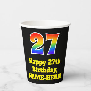 Gobelets En Papier 27e anniversaire : coloré, amusant, excitant, arc-