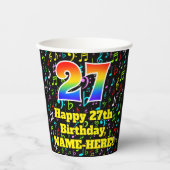 Gobelets En Papier 27e anniversaire : Fun Music Notes Motif, Rainbow  (Recto)
