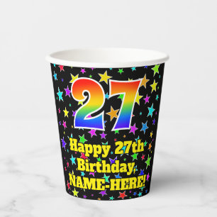 Gobelets En Papier 27e anniversaire : Fun Stars Motif et Rainbow 27