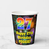 Gobelets En Papier 27ème anniversaire : Fun Fireworks Motif + Rainbow (Verso)