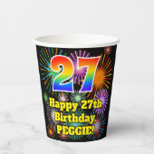 Gobelets En Papier 27ème anniversaire : Fun Fireworks Motif + Rainbow (Recto)