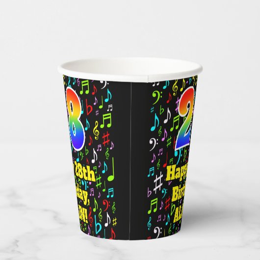 Gobelets En Papier 28e anniversaire : Fun Music Notes Motif, Rainbow (Droite)