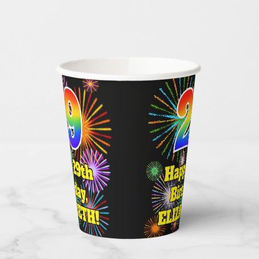 Gobelets En Papier 29e anniversaire : Fun Fireworks Motif + Rainbow 2 (Gauche)