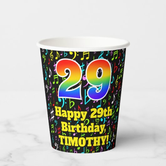 Gobelets En Papier 29e anniversaire : Fun Music Notes Motif, Rainbow (Verso)