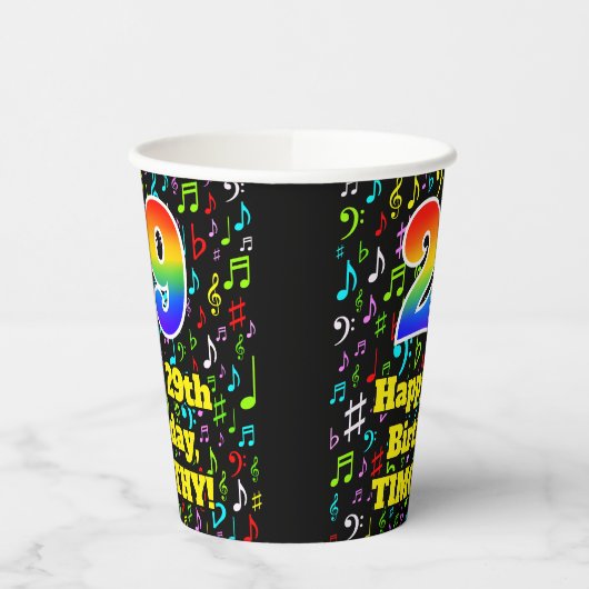 Gobelets En Papier 29e anniversaire : Fun Music Notes Motif, Rainbow (Gauche)