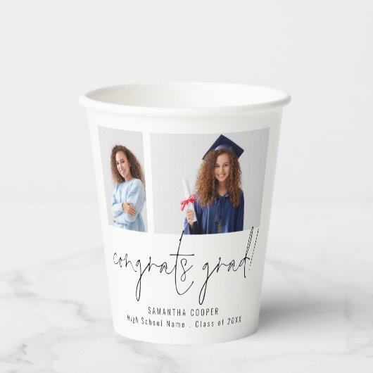 Gobelets En Papier 2 Photos Script Félicitations Grad Merci (Recto)