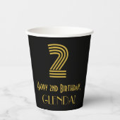 Gobelets En Papier 2e anniversaire : Art Déco Inspiré Look "2" & Nom (Recto)