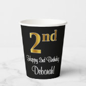 Gobelets En Papier 2e anniversaire - Elégant luxe Faux Gold Look # (Verso)