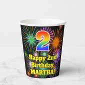 Gobelets En Papier 2ème anniversaire : Fun Motif Fireworks + Rainbow (Verso)