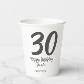 Gobelets En Papier 30e anniversaire ajouter nom date année noir modèl (Verso)